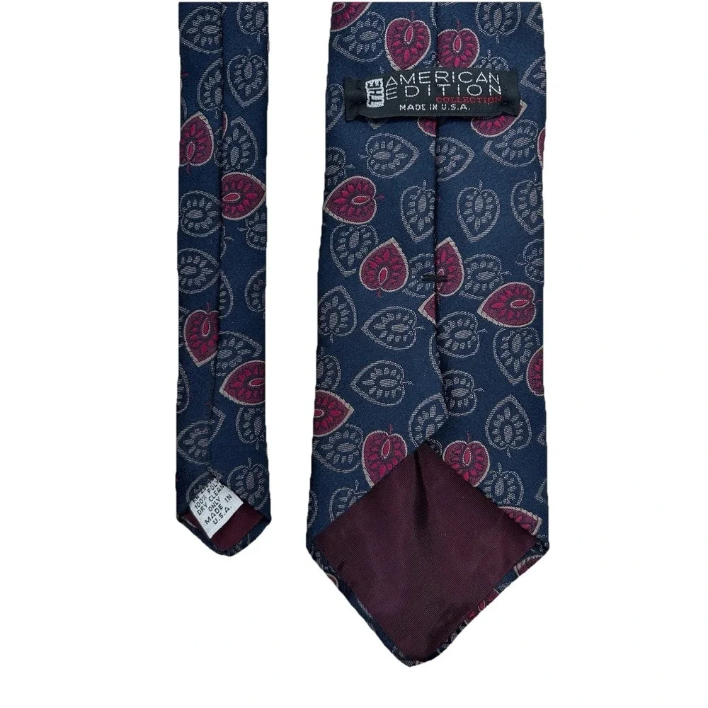 Men's Necktie American Edition Collection Palm Leaves Dark Navy With Red & Brown